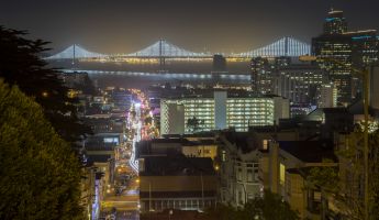 Looking over the Bay Bridge in San Francisco at night.