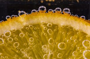 Orange slice in fizzy water