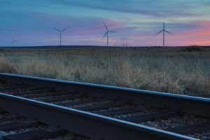 Wind turbines at sunet