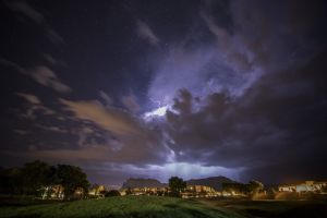 A lightning storm over a golf course in Sedona at night