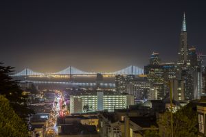 Looking over the Bay Bridge in San Francisco at night.