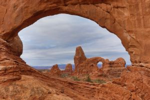 Looking through The Windows in Arches National Park, Utah.